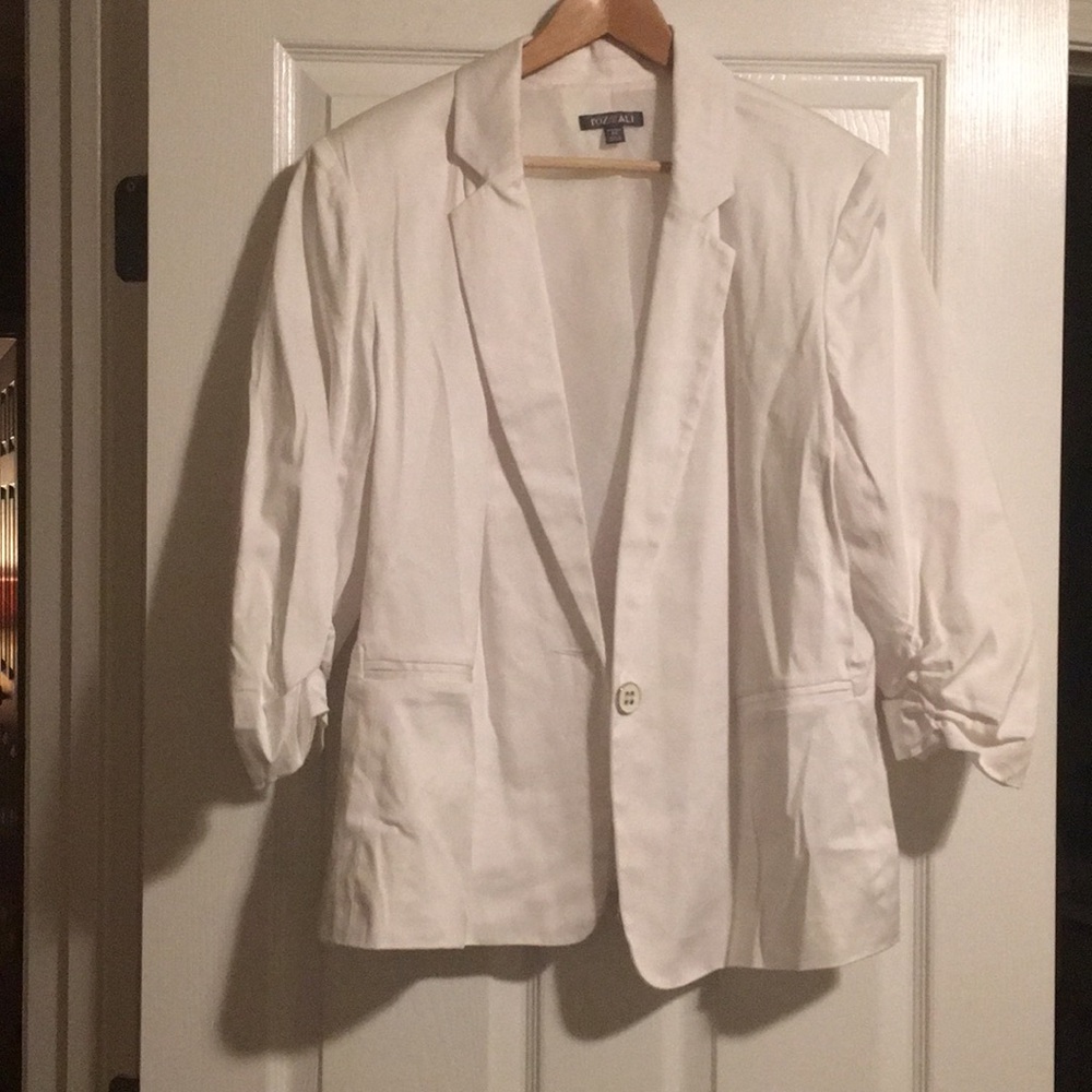 Rouched sleeves, plus size white blazer